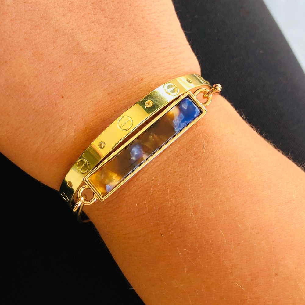Womens Bar Purple Blue Gold Stackable Bracelet
